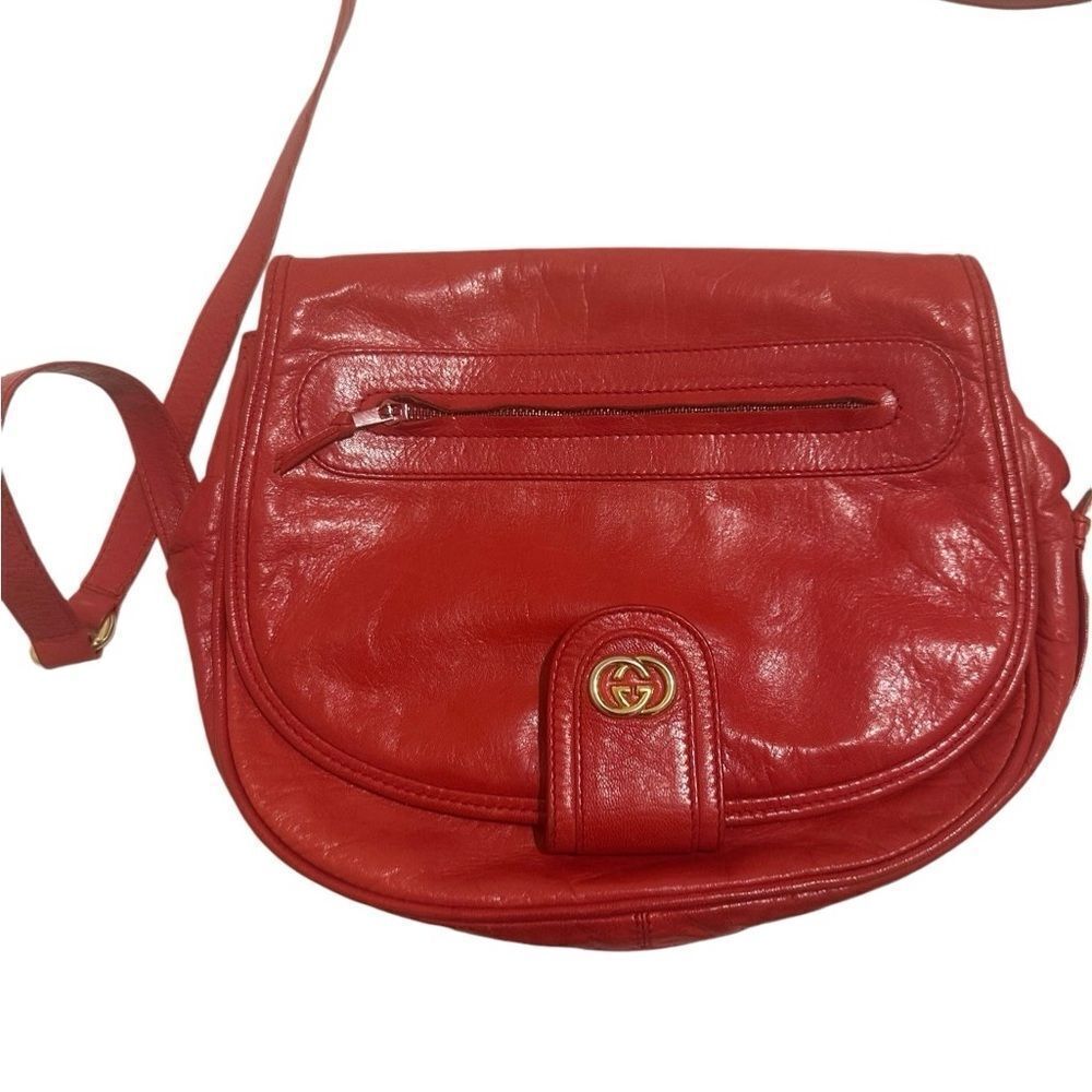 Gucci red leather gold hardware logo crossbody bag - Picture 5 of 14